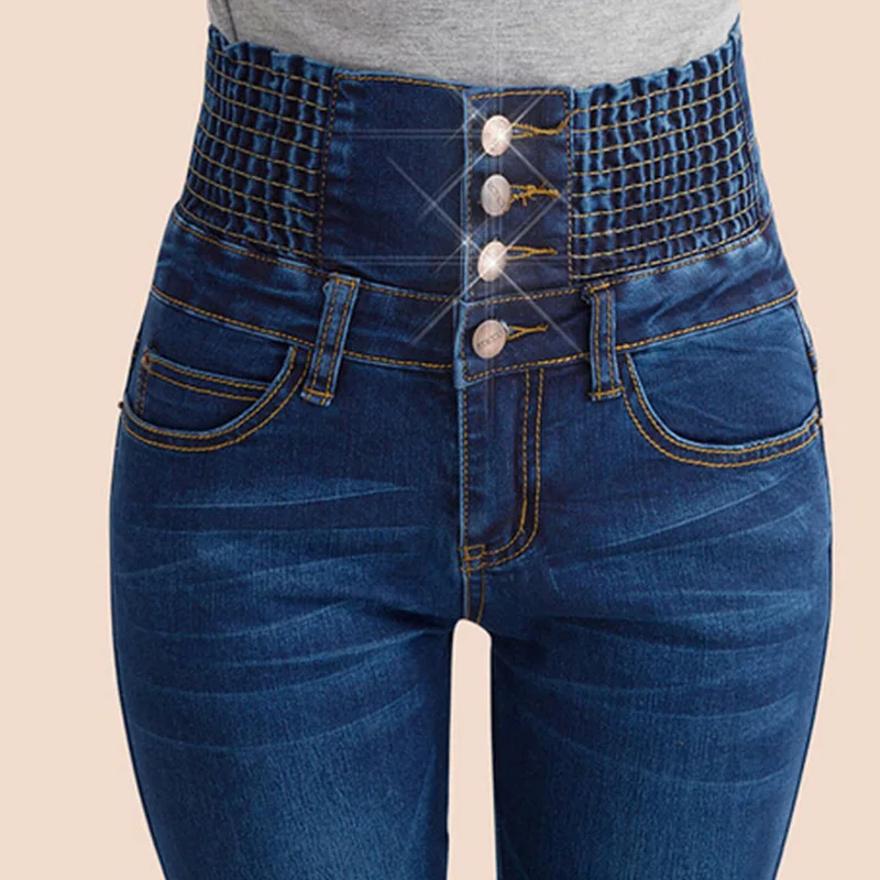 Джинсы для женщин высокая талия джинсовые узкие для приталенные Стрейчевые Штаны Твердые эластичные мотобрюки демисезонный одежда