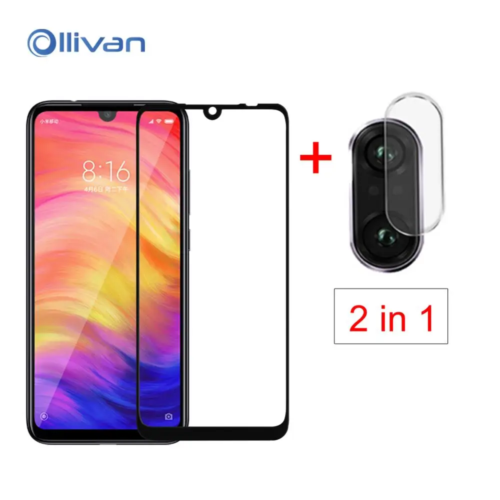 

2 in 1 Tempered Glass Film for Xiaomi Redmi Note 7 Camera Lens Screen Protector film Front Full Glass Films On Redmi mi note 7
