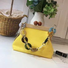 Женская модная сумка на плечо с деревянным зажимом, сумка через плечо, красочная Смола акриловая цепь, сумка-мессенджер, мешок цветных конфет, Сумка с милым клапаном