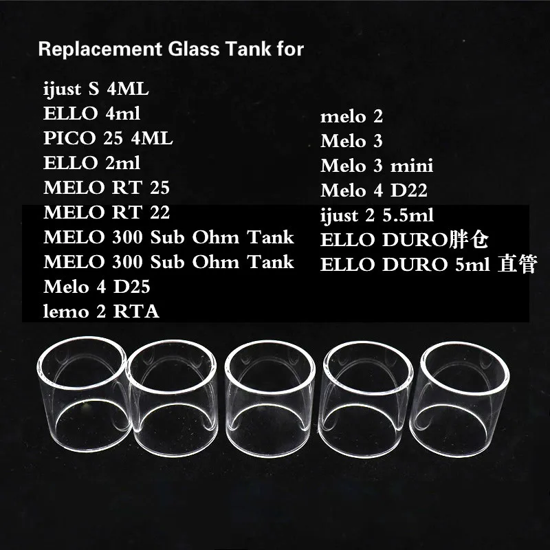 

YUHETEC Replacement Glass Tank for Eleaf I just S/ELLO/PICO 25/MELO RT/MELO 300 Sub Ohm Tank 5PCS