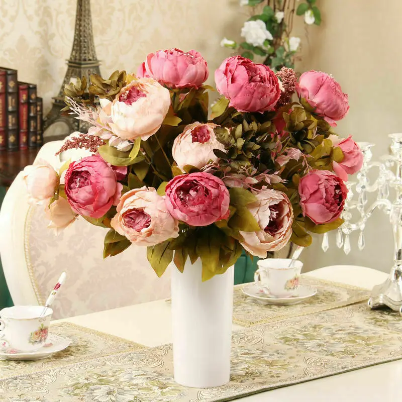 

Artificial Fake Peony Silk Flowers Bridal Hydrangea Home Wedding Garden Decor
