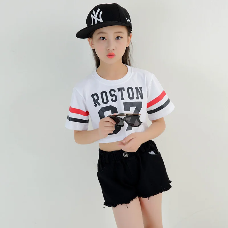 2018 Kids Street Dance Costumes Girl's Dancewear Jazz Hip Hop Clothing Modern Dance Training Clothes Set Top+ Pants Size 110-160 (1)