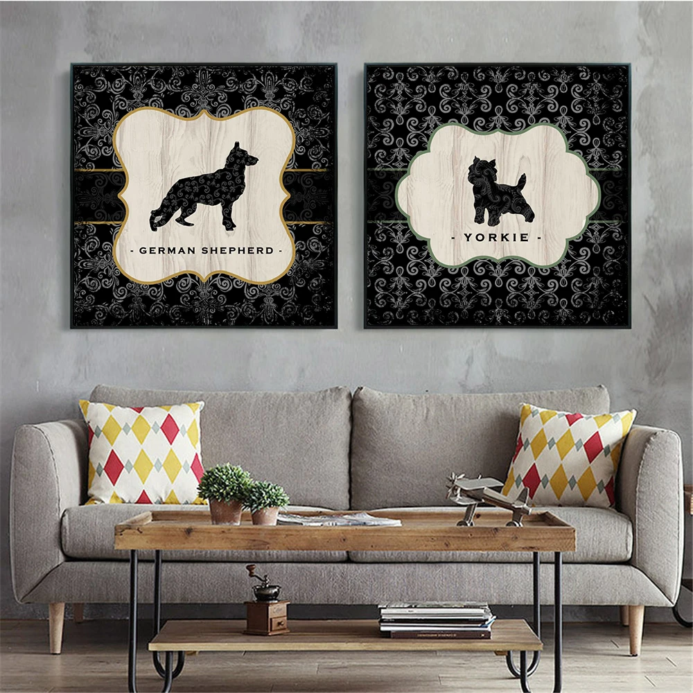 Poster Black Dog Hanging Wall Art Floral Designs Pet Dogs Labrador Picture Canvas Painting Home ...