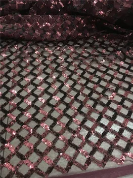 

new arrive 5 yards dark red colors sequin mesh tulle embroidery fabric for wedding evening dress
