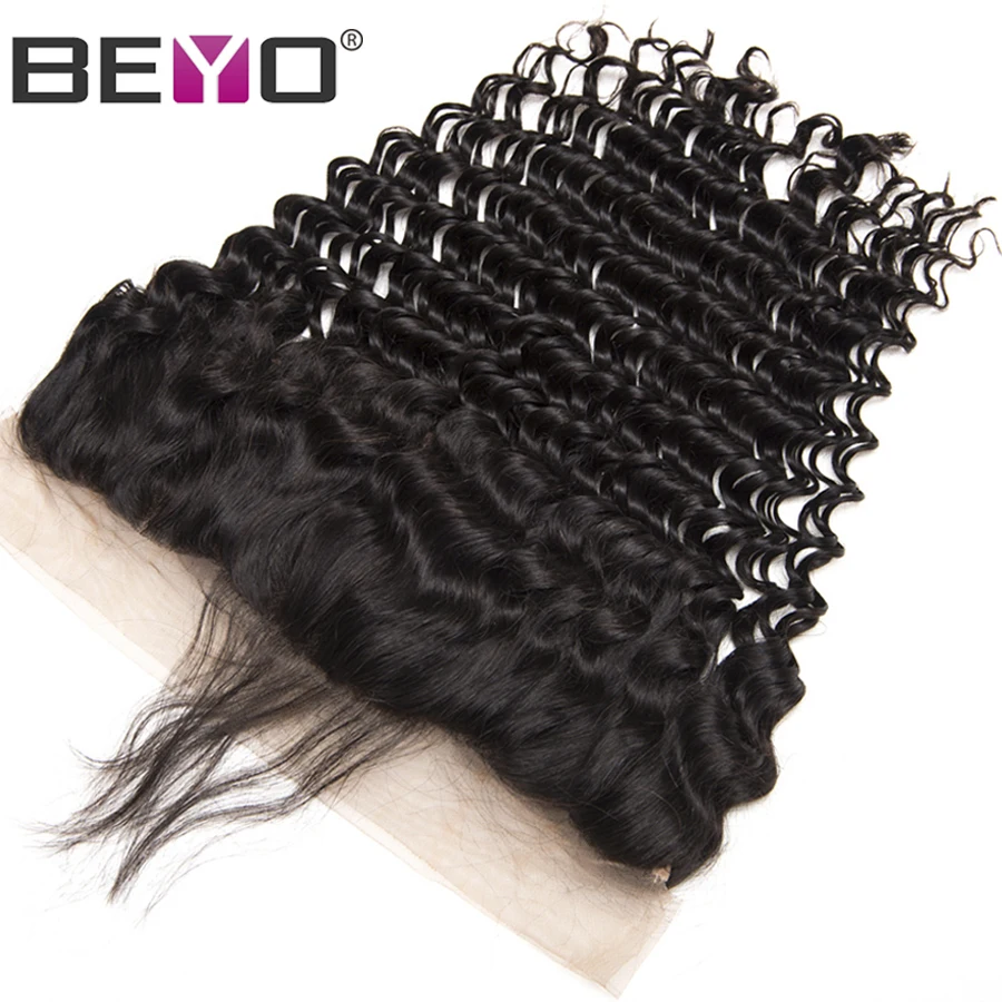 Beyo Hair Pre Plucked Lace Frontal With Baby Hair Ear To Ear Peruvian Deep Wave Closure 13x4 Non-Remy Human Hair Free Shipping