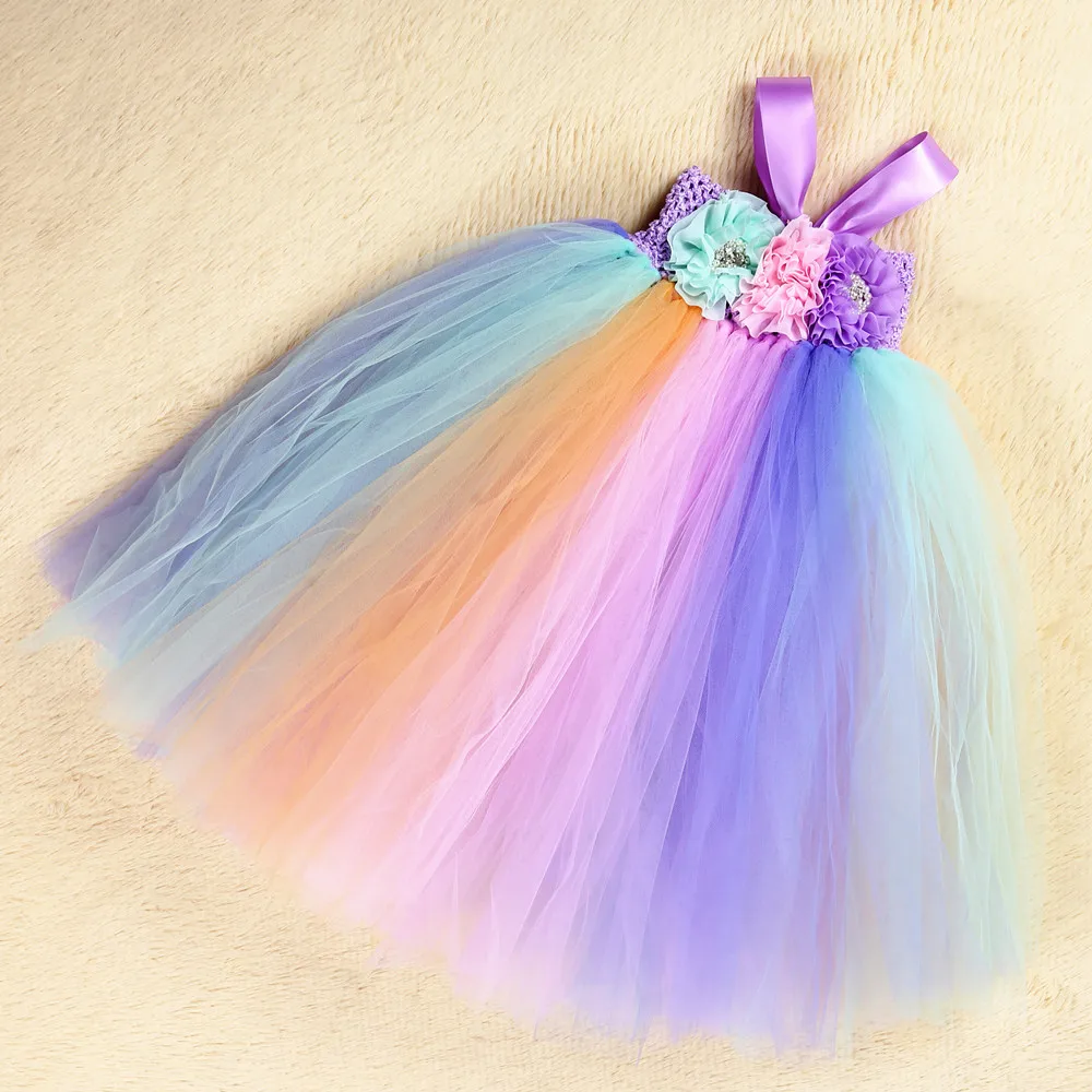 Pastel Unicorn Clothes Girl Summer Long Ankle Length Sleeveless May Little Pony Costume Dress for Girls Party Dresses Age 10 12 (5)