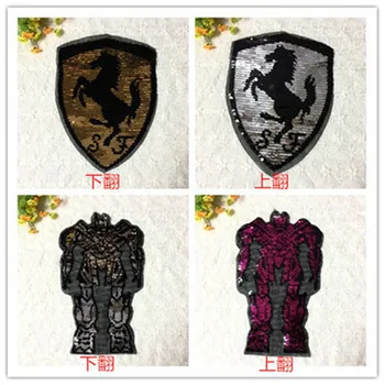 2017 Horse Robort NEW TRANSFORMER Reversible Change color Sequins Sew On Patches for clothes DIY Patch Applique Bag Clothing