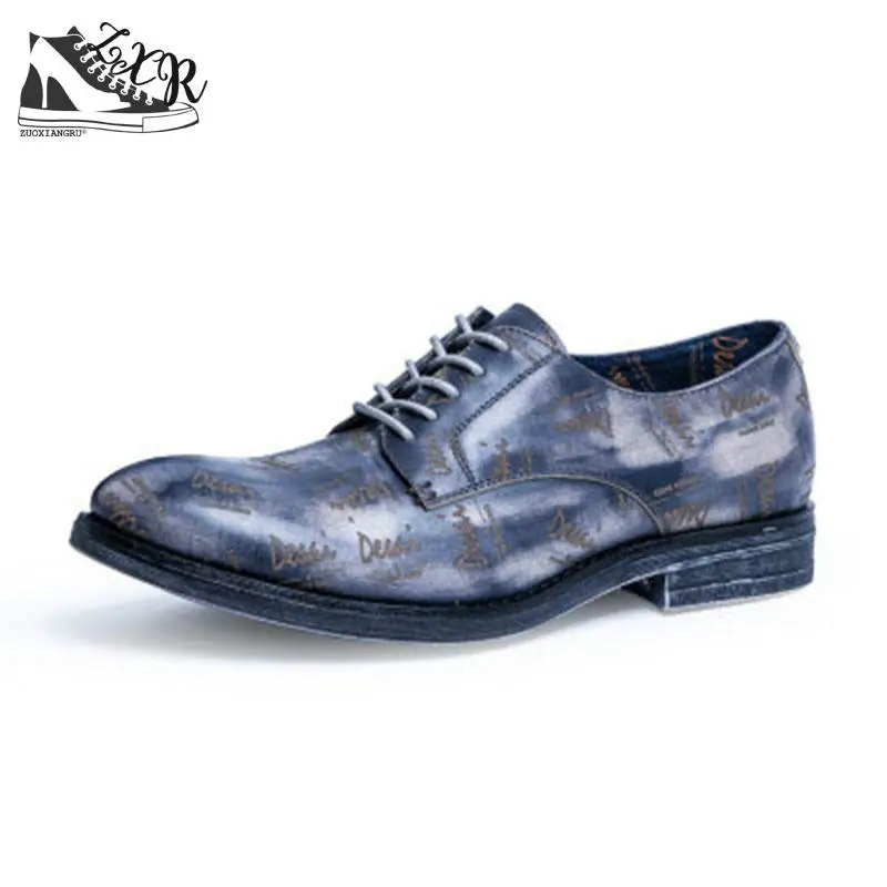 

New Designer Breathable Genuine Leather Dress Shoes Lace Shoes With A Single Retro Men's Leather Shoes Comfort Shoes Men flats