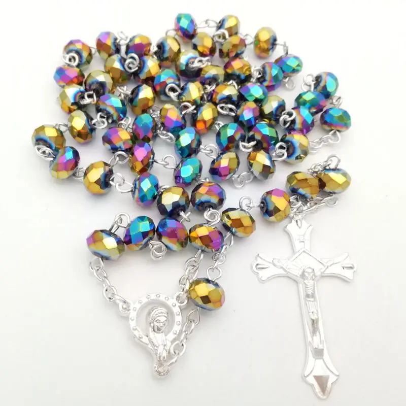 

Crystal Cross Rosary Necklace Fashion Long Catholic Religious Jewelry