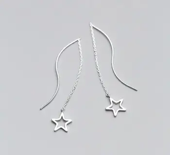 

Women's 100% Real. 925 Sterling Silver Fine Jewelry Pull Through Wave Open Star Threader earrings Tassel Dangle gtle2083