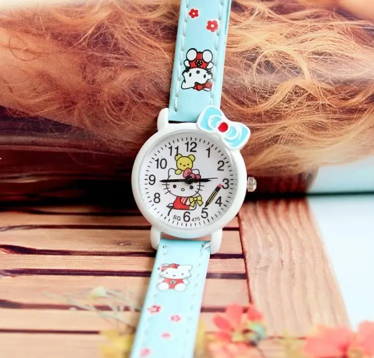 KT cat часы модные милые Мультяшные часы hello kitty часы для девочек часы для детей подарки для девочек - Цвет: Небесно-голубой