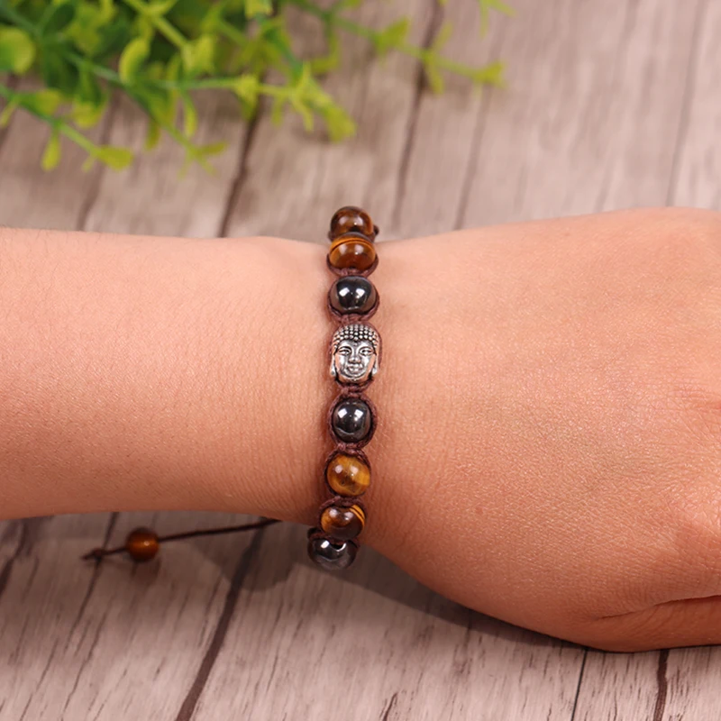 

Natural Hematite Stone Bracelet Tiger Eye Beaded Wrap Buddhism Bracelet Buddha Male Jewelry Accessories