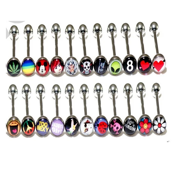 Mixed Logo Tongue Bar Tongue Piercing Tongue Rings Barbell Stainless