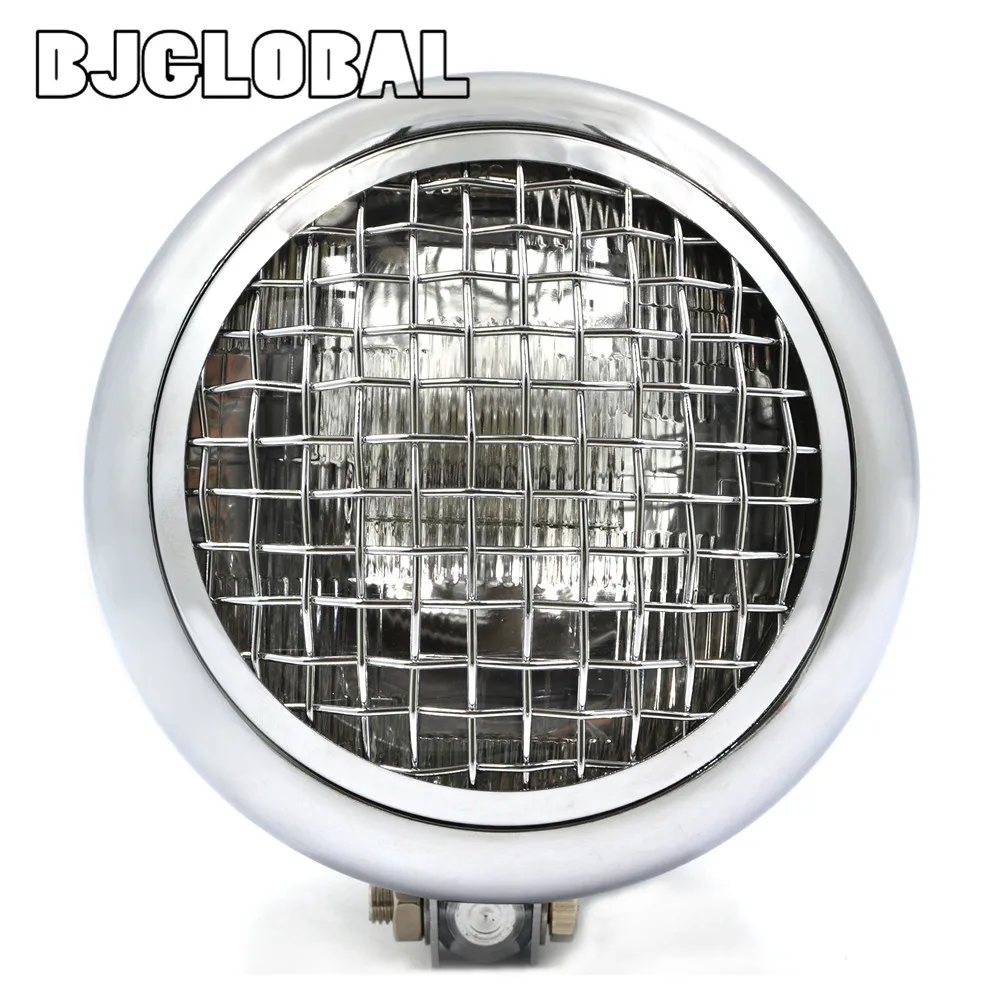 

BJGLOBAL Motorcycle 6 3/4" Black Clear Grill Retro Vintage Headlight For Harley Chopper Bobber Cafe Racer Touring Custom bikes