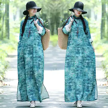 

New Autumn and Winter Traditional Long Sleeves Cotton and Linen Woman National Wind Costume Printing Retro Dress NY18818106