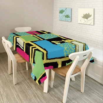 

Customizable Polyester 3D Tablecloth for Kitchen Colored Squares Mosaic Pattern Waterproof Rectangular Table Cloth for Wedding