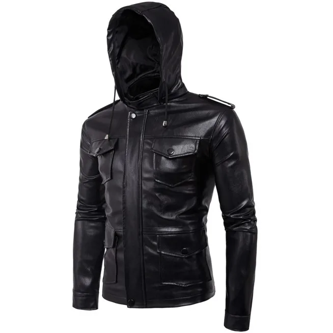 Роскошная брендовая Высококачественная Мужская куртка из натуральной кожи, тонкая Осенняя винтажная Повседневная стильная мотоциклетная мужская куртка с капюшоном, пальто, одежда