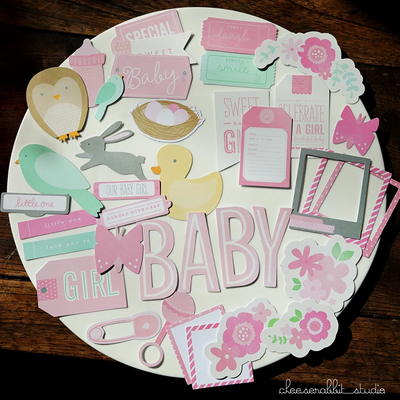 

ZFPARTY 36pcs Baby Girl Cardstock Die Cuts for Scrapbooking Happy Planner/Card Making/Journaling Project