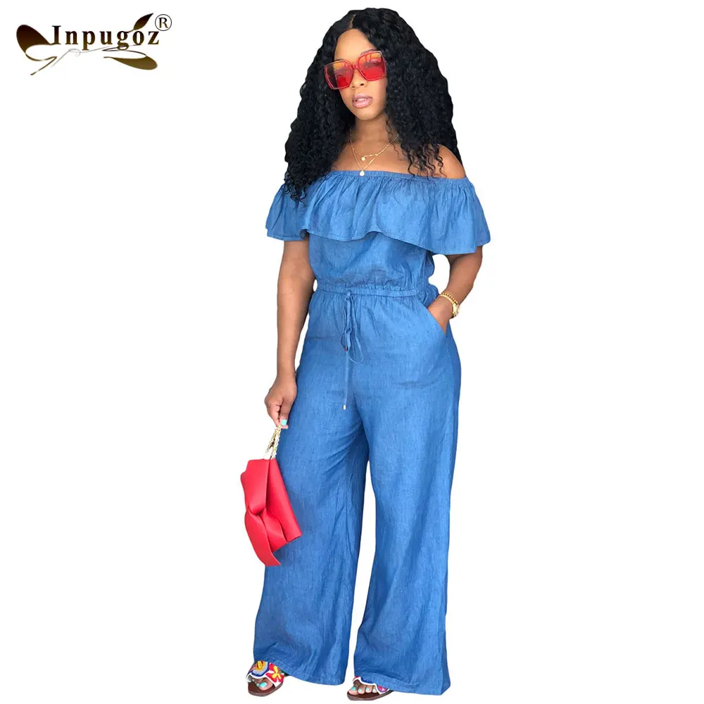 Strapless Ruffed Neck Women Denim Color Outfits Loose Causal Women