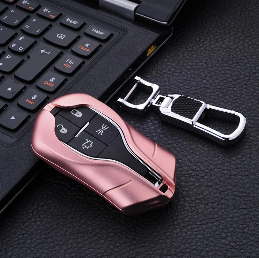 Автомобиль Aluninium сплава ключ Обложка держатель чехол бумажник для Maserati Ghibli GT GC Levante брелок защиты оболочки аксессуары - Название цвета: Розовый