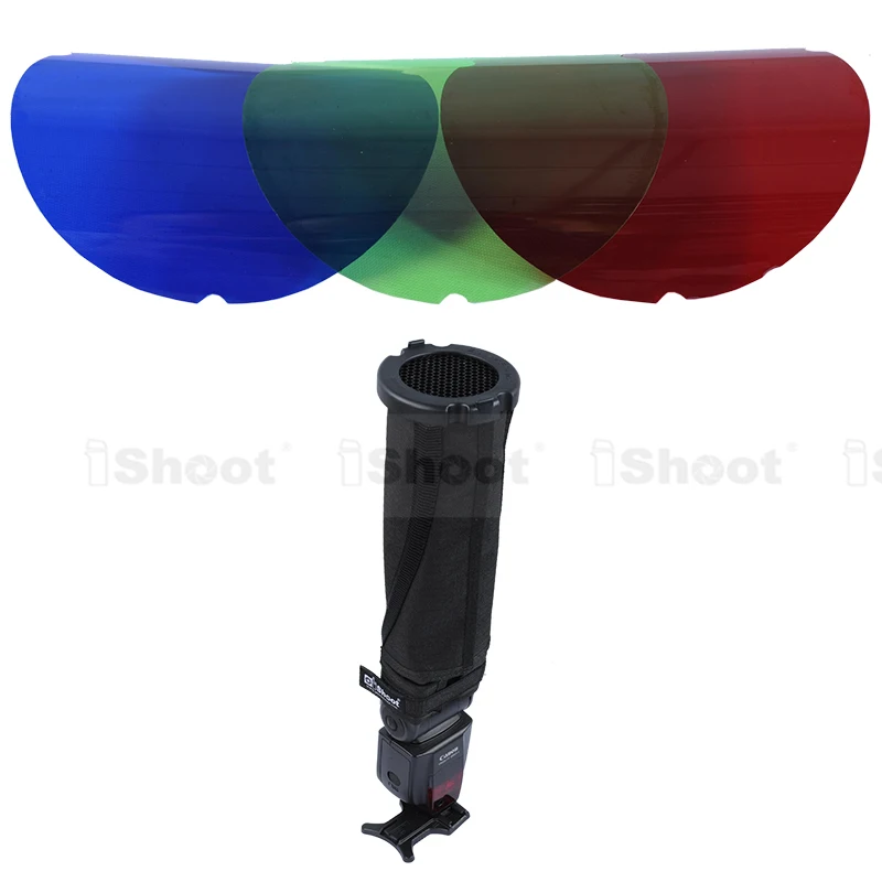 

iShoot Multifunctional 25/45 Degree Honeycomb Grid+Cover+Red Green Blue RGB Color Filter+Snoot Flash Softbox Diffuser Reflector