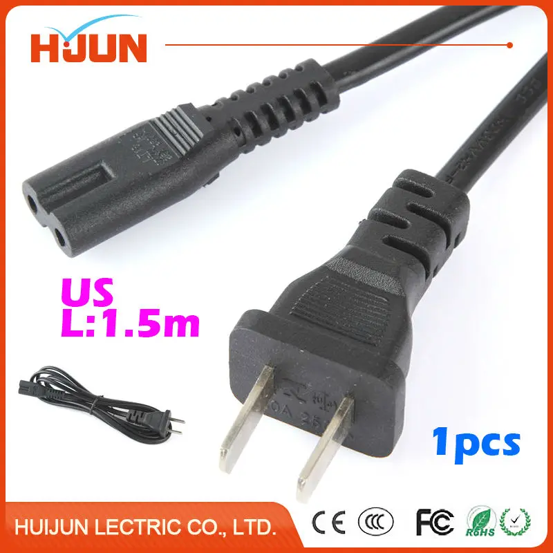 

1pc 1.5m Power Cord Cable US 2-Prong Laptop AC Plug Adapter Lead 2 Pin