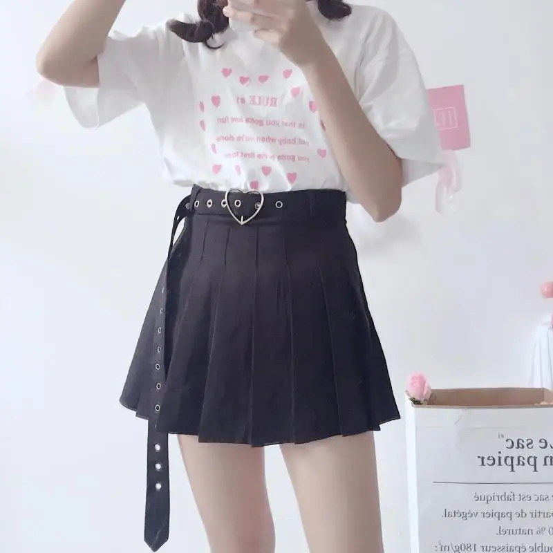 

Two Piece-New Summer High Waist A-Line Women Skirt Solid Color Slim Student Pleated Skirt & Sweet Chic Cute Sashes Girls Skirt