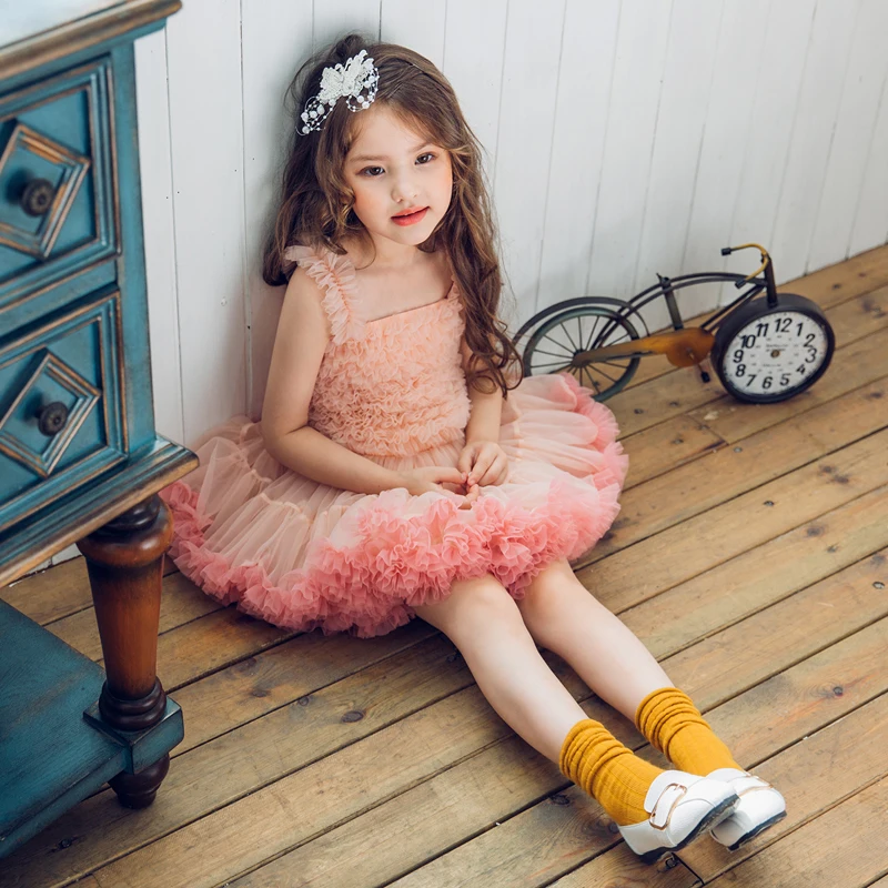 

Princess Tutu Dress Layered Flower Girl Dresses Suspenders Mini Kids Baby Girls Birthday Gowns Tulle Holy Comminion Dress