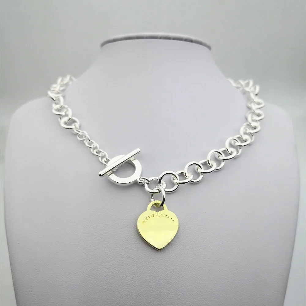 

TIFF 1:1 s 925 sterling silver necklace heart-shaped golden pendant fashion trend wild ladies jewelry fresh European style
