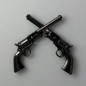

(KB401) 10pc 1-1/2" Cowboy Decor Crossed 1861 Colt Revolver Pistols Gunmetal