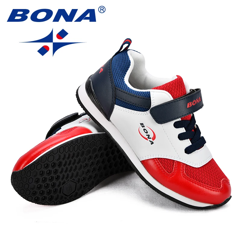 BONA/Новое поступление; Классические Стильные Детские кроссовки; повседневная обувь из синтетической сетки для мальчиков; обувь для отдыха на застежке-липучке для девочек;