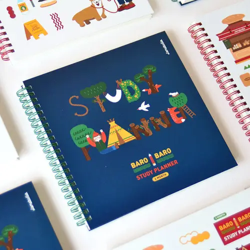 

Barobaro Study Planner Super Cute Half Year Plan Book 192P Navy Red Free Shipping Lovely Colorful Cartoon Coil Book Korean Gift