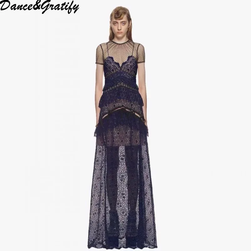 Maxi 2018 Bleu Longue Robe Auto Portrait D Ete Boho Haute Marine