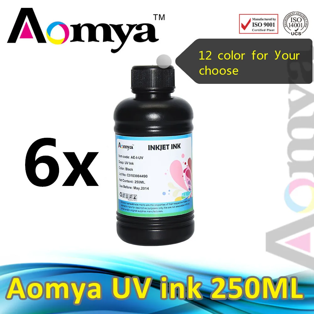 

250mlX6colors/Set UV Ink For Epson UV Flatbed Printer UV Led Ink, For Epson R280 R290 R330 L800 1390 1400 For DX5 DX7 Print head
