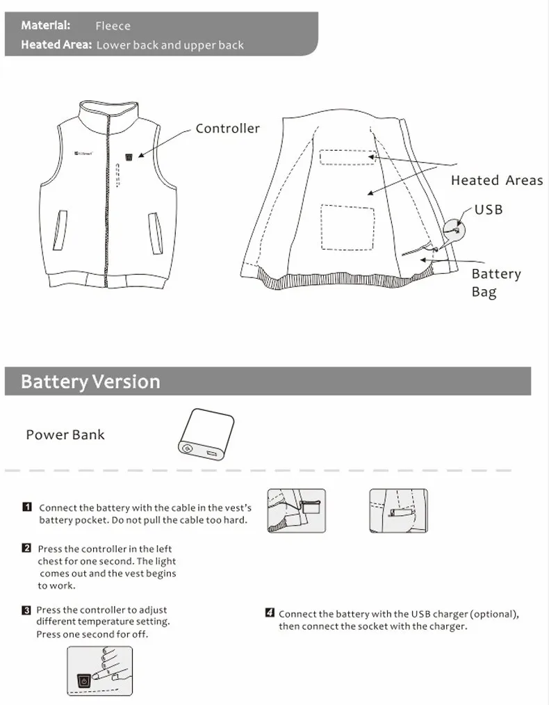 2016 New Arrival Christmas Gift Winter Electric Heating Vest Mens 5V 2A Polar Fleece Varme Veste Femme Hommes 2A USB Fleece Vest (1)