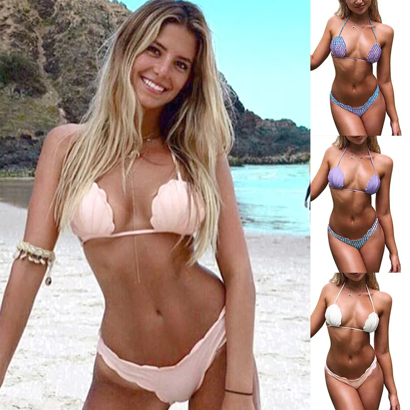 

Bikini Swimwear 2019 Women Swimsuit Shell wavy lace Bikini Set Push Up Bathing Suit Brazilian Female Summer Beach Wear Biquini
