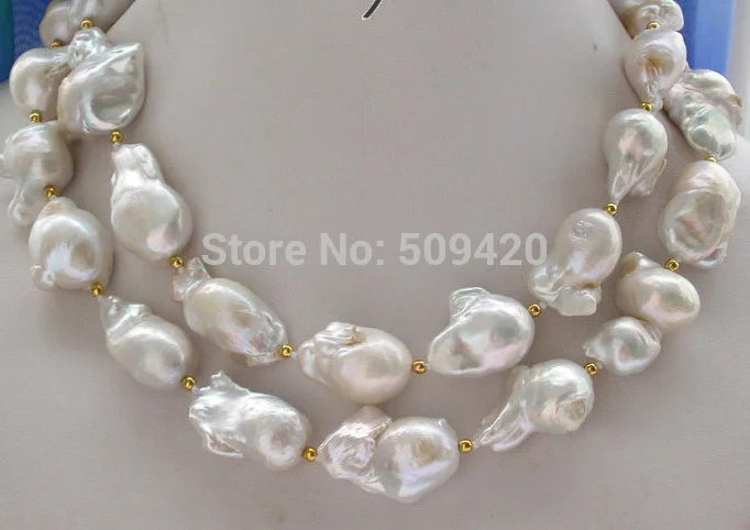 

Free Shipping >>33" 28mm BAROQUE WHITE KESHI REBORN PEARL NECKLACE