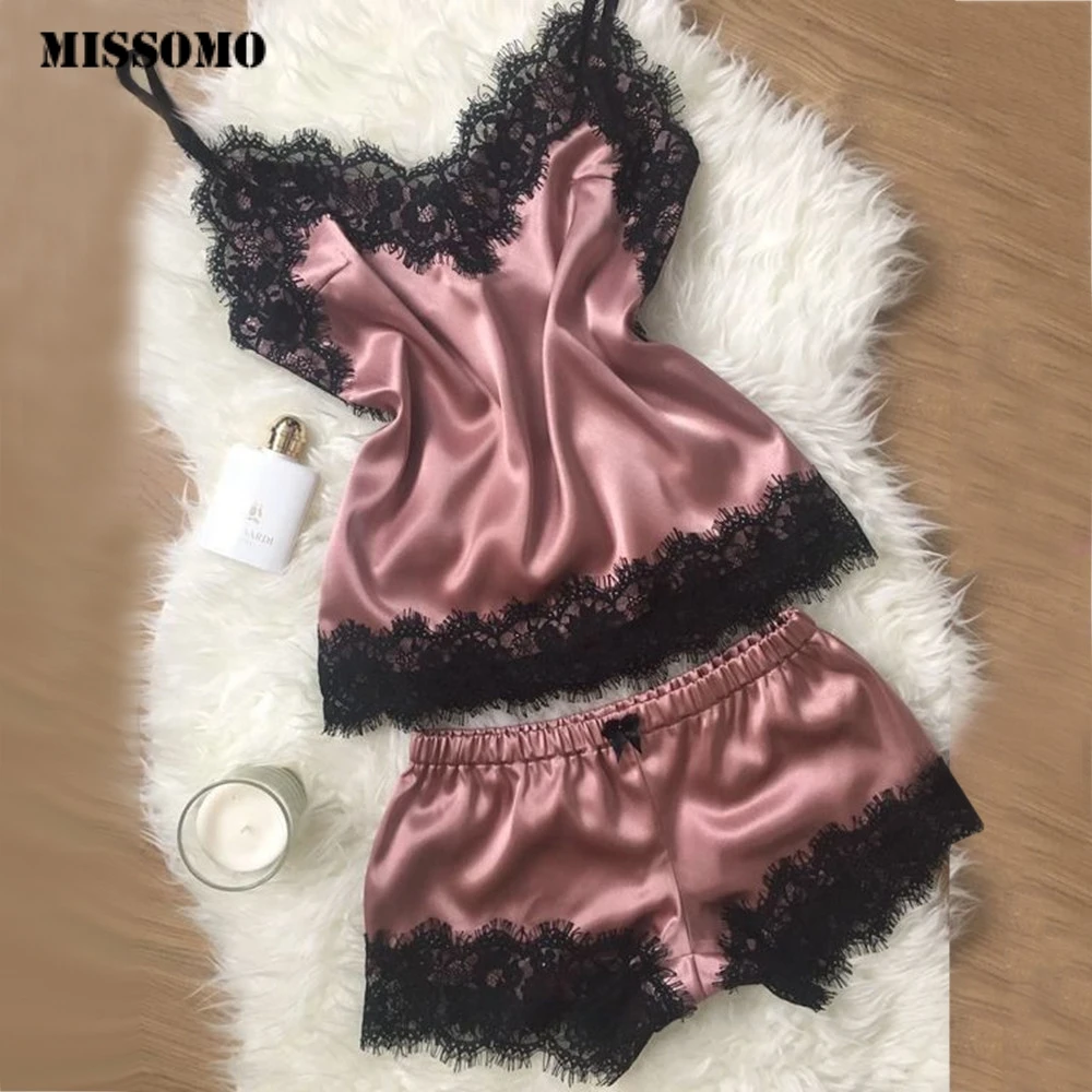 

MISSOMO women silk nightwear set 11 colors pijama femme sexy Lace Sleepwear Lingerie pijama femme sexy Babydoll Nightdress