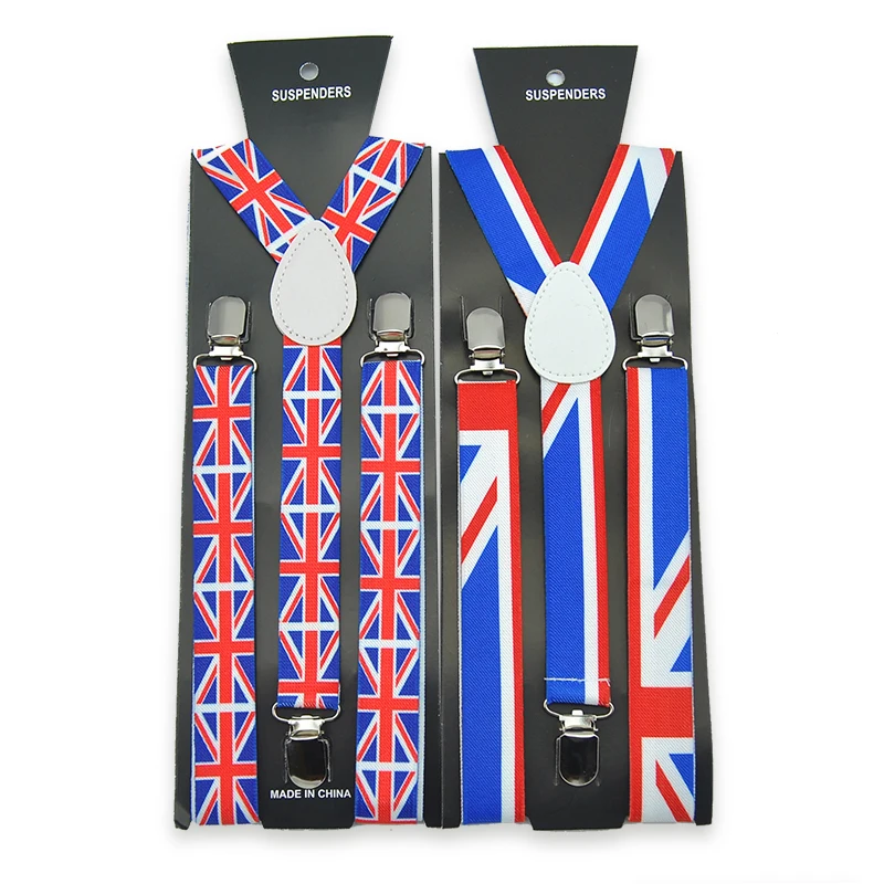 

New Fashion 2.5cm/1inch ENGLAND FLAG Pattern Suspender Unisex Clip-on Braces Elastic Slim Suspender Y- back Suspenders Gullas