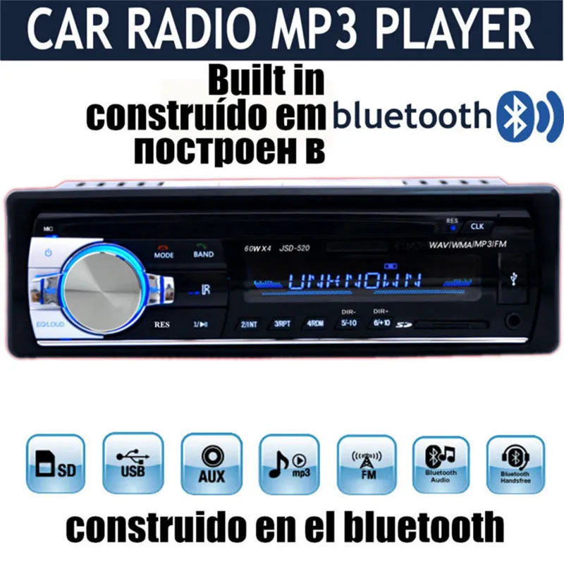 Разъем iso автомобиль радио стерео проигрыватель Bluetooth телефона AUX-IN MP3 FM/USB/1Din/пульт дистанционного управления 12 V автомобильный аудио JSD520 передача УКВ-стереосигналов