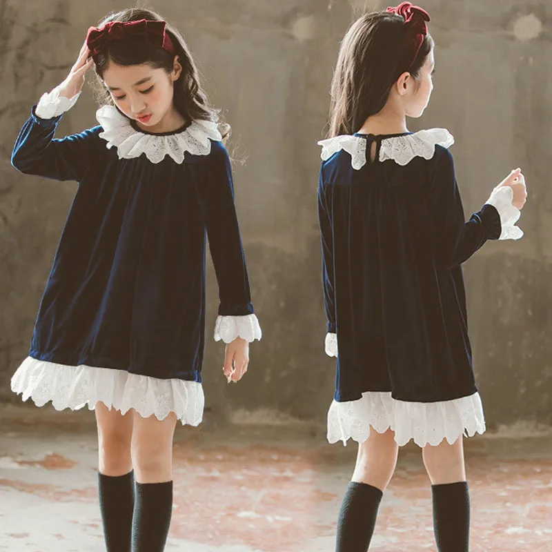 

Christmas Velvet Teenage Winter 2018 Girls Dresses Fashion Casual Ruffles Dress For Girl Long Sleeve Princess Autumn Clothes