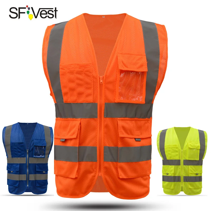 SFVEST HI VIS VIZ представительский жилет высокая видимость Рабочий жилет светоотражающий защитный Топ оранжевый желтый синий