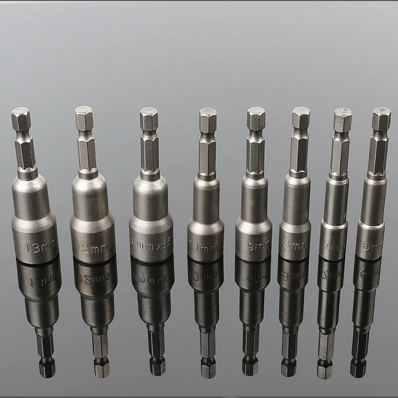 

8pcs 8mm Hex Socket Driver Bits Nut 65mm Length Magnetic Impact Shank Setter Drill Magnetic Socket 6-13mm 1/4"