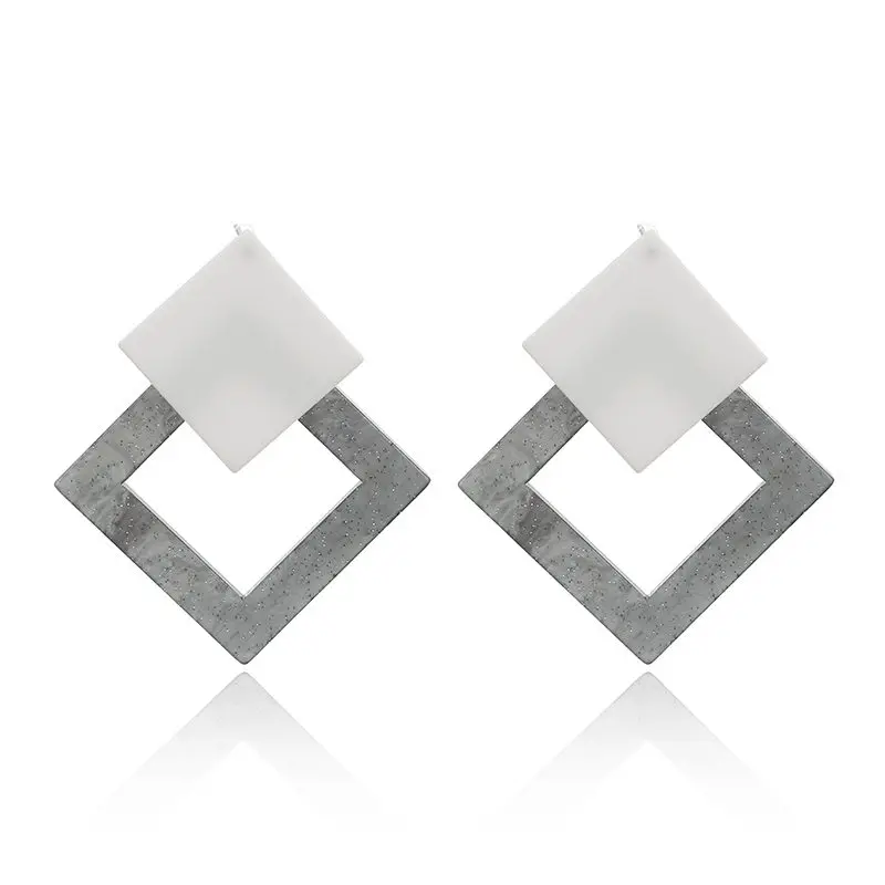 Simple Design Geometric Earrings Square Rectangle Acetic Acid Resin Acrylic Earrings For Women Korean Style Fashion Pendientes - Окраска металла: BAI