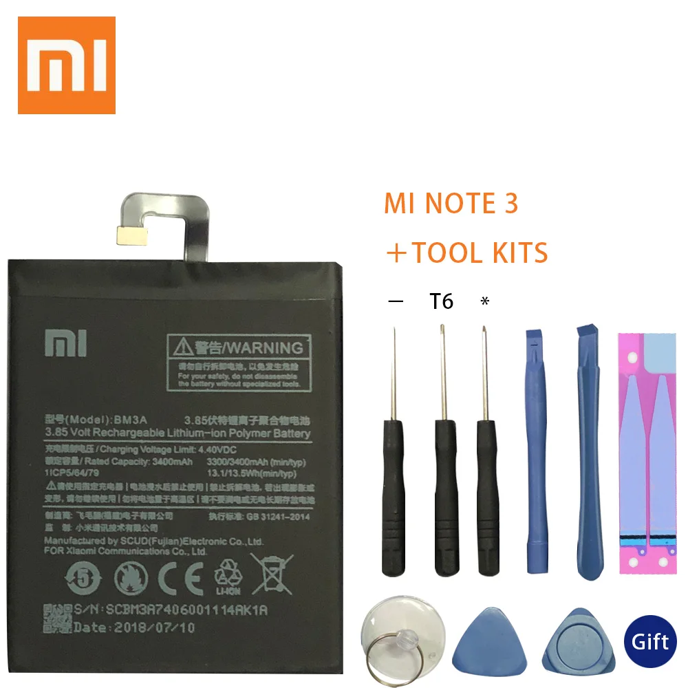 

Xiao Mi Original Phone Battery BM3A For Xiaomi Note 3 Replacement Battery 3300mAh High Capacity Phone Batteries+Tools