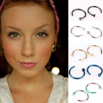 2 Pcs/Lot 5 Colors Nose Hoop Nose Rings Stainless Steel Body Piercing Jewelry Body Jewelry Drop Shipping