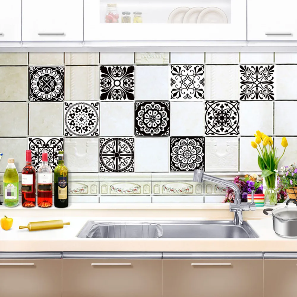 10pcs/set Retro Tiles Stickers Black Waterproof Bathroom Kitchen Wall Stickers Home Decor Decal 20x20cm adesivo de parede 10pcs/set Retro Tiles Stickers Black Waterproof Bathroom Kitchen Wall Stickers Home Decor Decal 20x20cm adesivo de parede