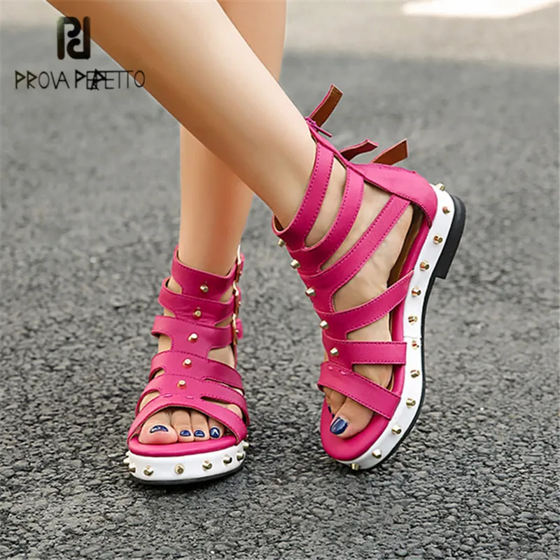

Prova Perfetto Hollow Out Women Sandals Straps Summer Gladiator Sandal Flat Beach Shoes Woman Ladies Platform Flats Creepers