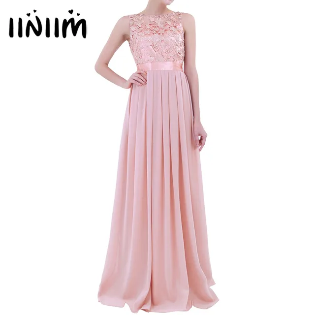 Elegant Women Ladies Embroidered Chiffon Ball Gown Prom Princess Bridesmaid Long Dress Formal Dress First Communion Party Dress