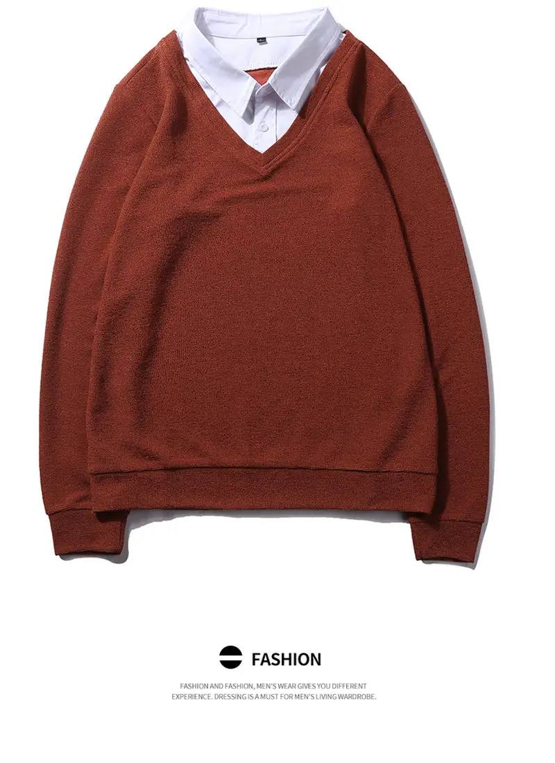 2019 New Fashion Simulation 2 Sweatshirts Male Solid Hoody False 2PCS Hoodies Men Shirt Collar Autumn Spring Winter Streetwear 06